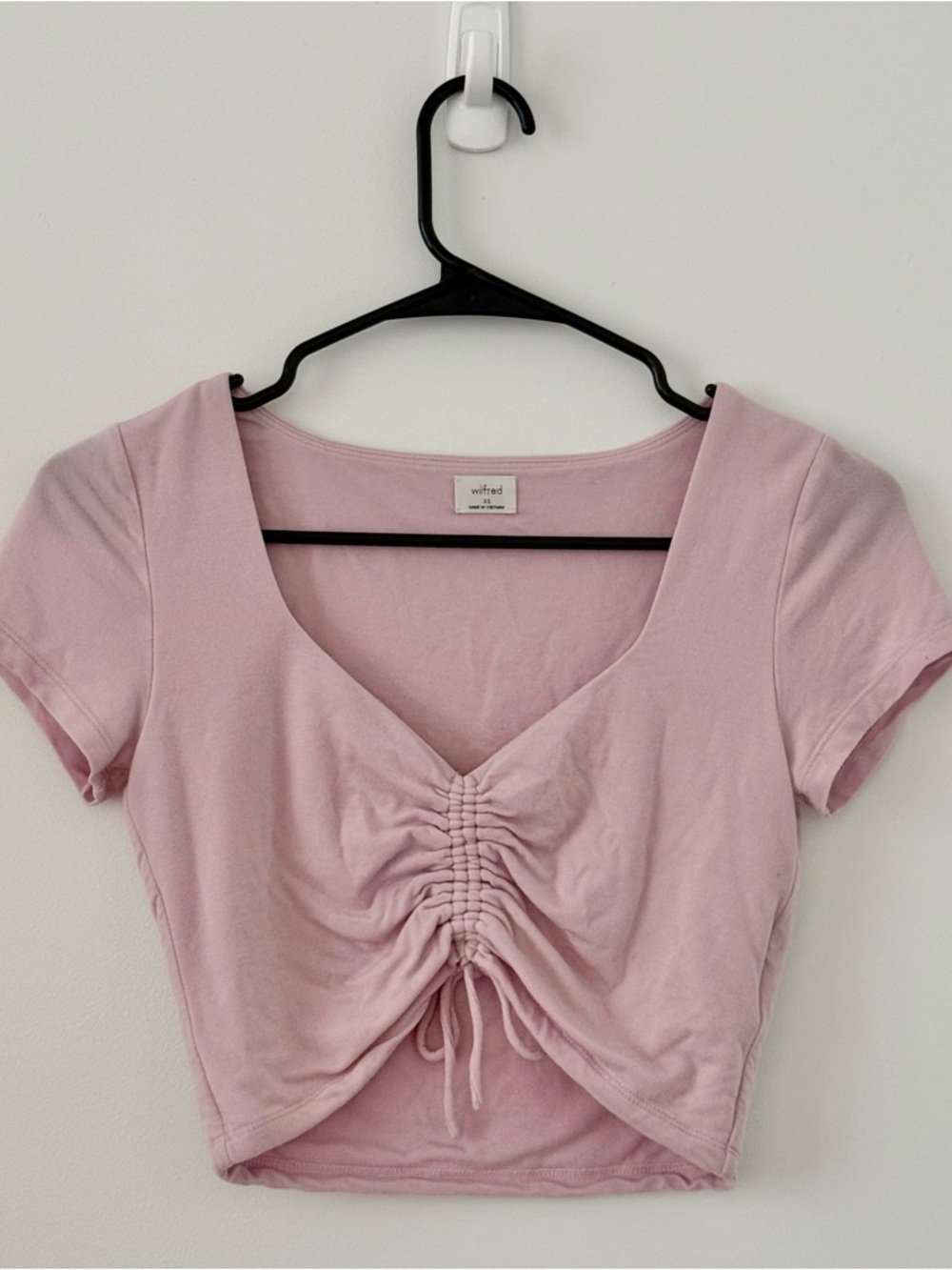 Aritzia Wilfred Blush Pink Ruched Drawstring Enamor Crop Top - Size XS